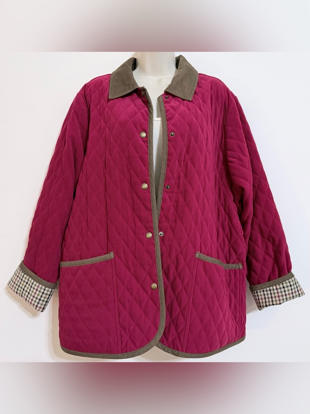 Vintage! ORVIS Red Cranberry Quilted Barn Jacket Brown Corduroy EUC Large